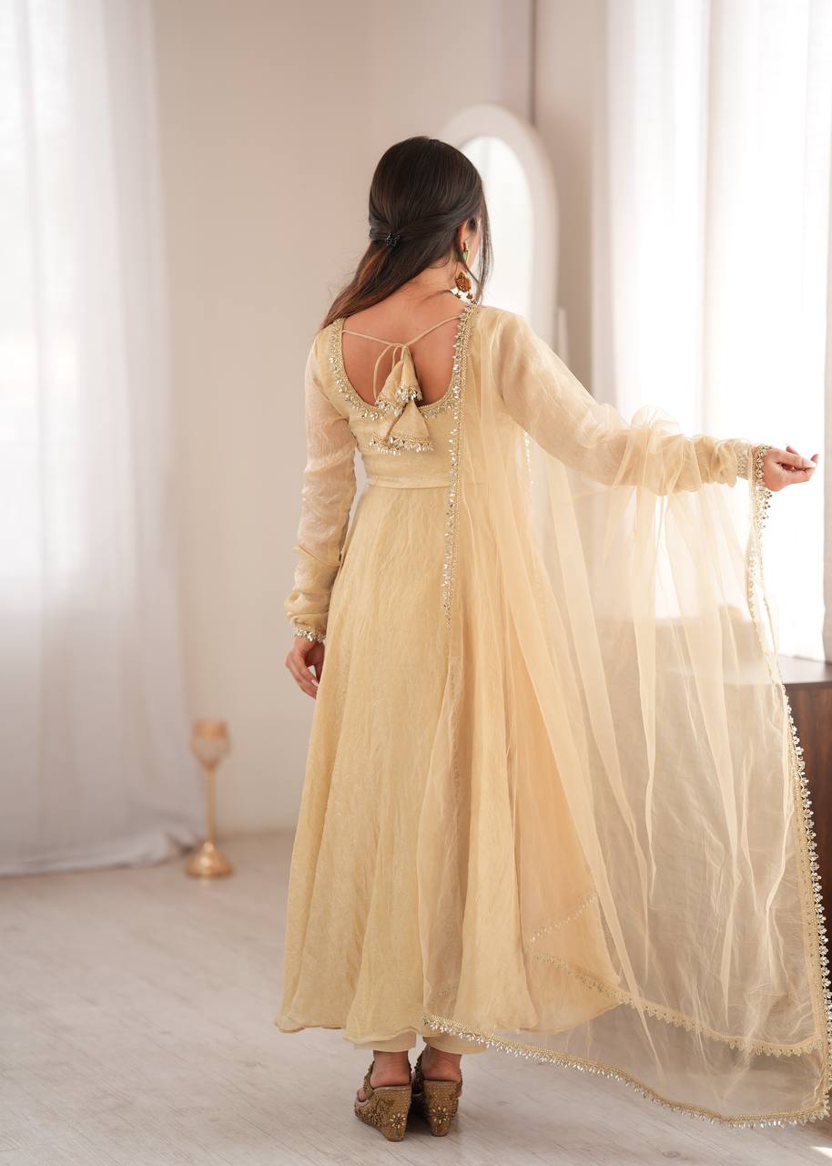 ROYAL IVORY EMBROIDERED DESIGNER ANARKALI SUIT SET