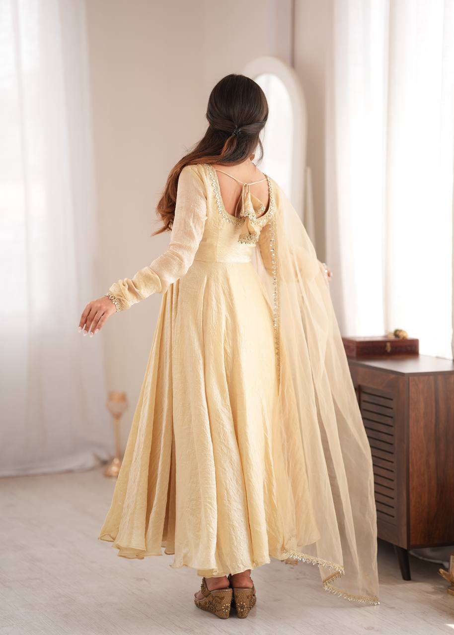ROYAL IVORY EMBROIDERED DESIGNER ANARKALI SUIT SET