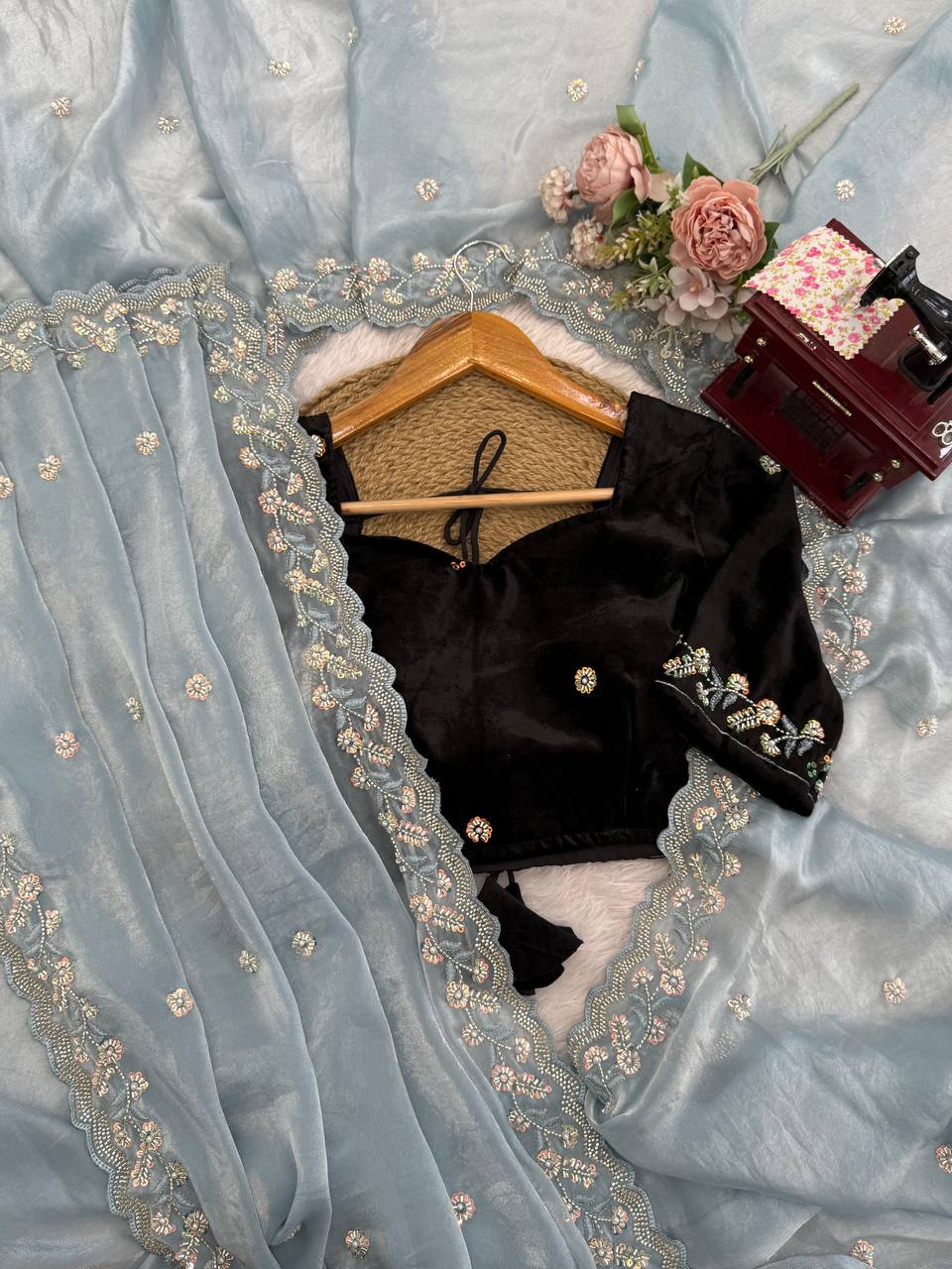 DESIGNER LOOK FENDY SILK BASE HANDWORK SAREE