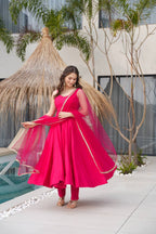 PURE ROMANSILK CHANDERI FABRIC BASE FULLY FLAIR ANARKALI SUIT SET OF 3