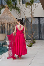 PURE ROMANSILK CHANDERI FABRIC BASE FULLY FLAIR ANARKALI SUIT SET OF 3