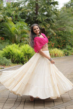 WHITE COLOR KORA COTTON LEHENGA WITH PINK CHOLI