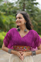 WHITE COLOR KORA COTTON LEHENGA WITH PURPLE CHOLI