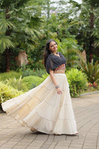 WHITE COLOR KORA COTTON LEHENGA WITH BLACK CHOLI