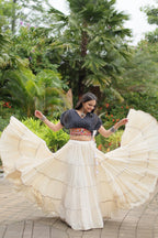 WHITE COLOR KORA COTTON LEHENGA WITH BLACK CHOLI