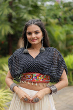 WHITE COLOR KORA COTTON LEHENGA WITH BLACK CHOLI