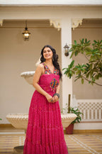 PINK COLOR NAVRATRI SPECIAL GAMTHI WORK FULLY FLAIR GOWN