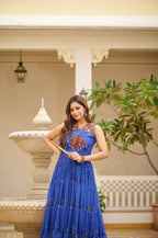 BLUE COLOR NAVRATRI SPECIAL GAMTHI WORK FULLY FLAIR GOWN