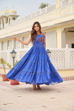 BLUE COLOR NAVRATRI SPECIAL GAMTHI WORK FULLY FLAIR GOWN