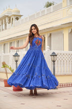 BLUE COLOR NAVRATRI SPECIAL GAMTHI WORK FULLY FLAIR GOWN