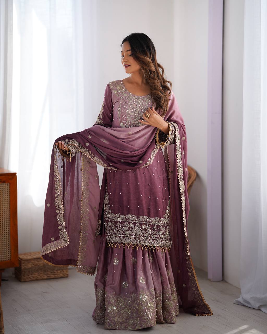 WILD PLUM COLOR GRACEFUL DUAL SHADED SHARARA SETS