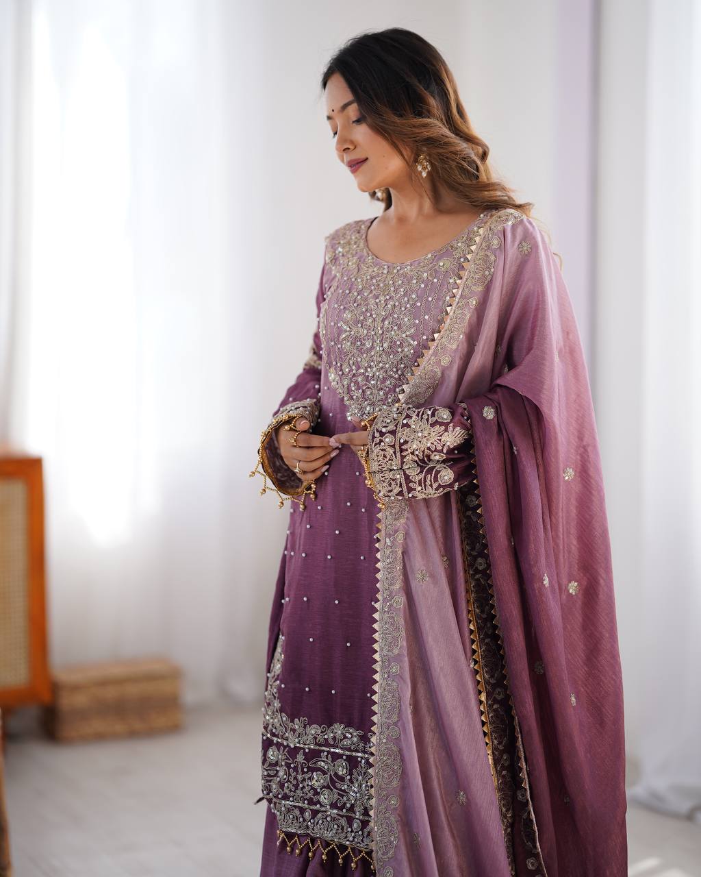 WILD PLUM COLOR GRACEFUL DUAL SHADED SHARARA SETS