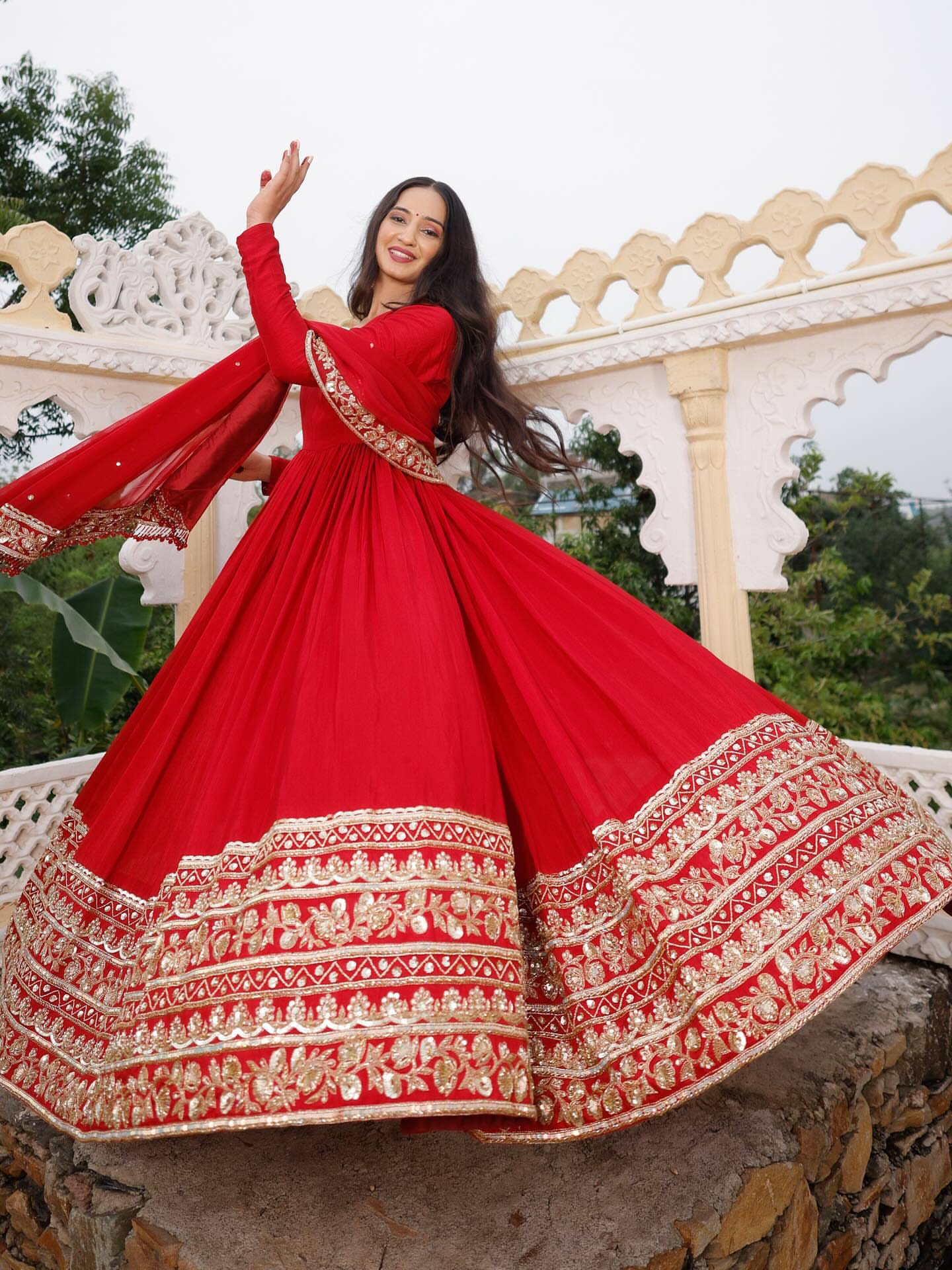 KARWACHAUTH SPECIAL RED COLOR ANARKALI GOWN WITH DUPATTA SET