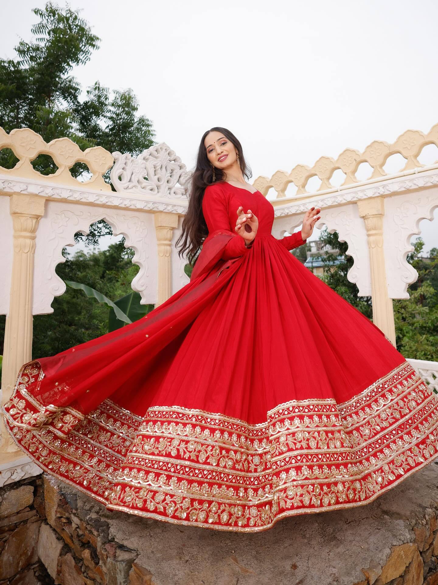 KARWACHAUTH SPECIAL RED COLOR ANARKALI GOWN WITH DUPATTA SET