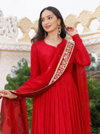 KARWACHAUTH SPECIAL RED COLOR ANARKALI GOWN WITH DUPATTA SET