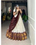 WHITE COLOR CHEX WITH ZARI WEAVING WORK POLY COTTON WEDDING LEHENGA CHOLI