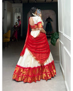 RED COLOR CHEX WITH ZARI WEAVING WORK POLY COTTON HALF SAREE LEHENGA CHOLI