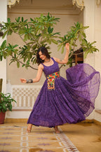 PURPLE COLOR NAVRATRI SPECIAL GAMTHI WORK FULLY FLAIR GOWN