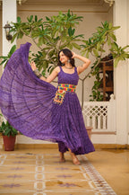 PURPLE COLOR NAVRATRI SPECIAL GAMTHI WORK FULLY FLAIR GOWN