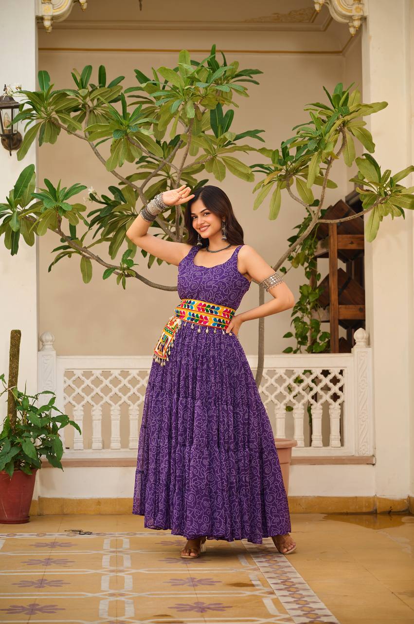 PURPLE COLOR NAVRATRI SPECIAL GAMTHI WORK FULLY FLAIR GOWN