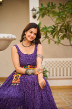 PURPLE COLOR NAVRATRI SPECIAL GAMTHI WORK FULLY FLAIR GOWN