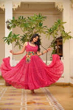 PINKISH COLOR NAVRATRI SPECIAL GAMTHI WORK FULLY FLAIR GOWN