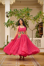 PINKISH COLOR NAVRATRI SPECIAL GAMTHI WORK FULLY FLAIR GOWN