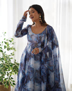 NAVY BLUE COLOR PURE SOFT ORGANZA ANARKALI SUIT SET OF 3