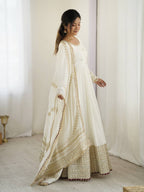 WHITE COLOR EMBROIDERY SEQUENCE WORK ANARKALI SUIT