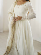 WHITE COLOR EMBROIDERY SEQUENCE WORK ANARKALI SUIT