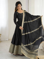 BLACK COLOR EMBROIDERY SEQUENCE WORK ANARKALI SUIT