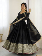 BLACK COLOR EMBROIDERY SEQUENCE WORK ANARKALI SUIT