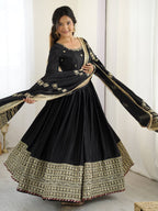 BLACK COLOR EMBROIDERY SEQUENCE WORK ANARKALI SUIT
