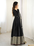 BLACK COLOR EMBROIDERY SEQUENCE WORK ANARKALI SUIT