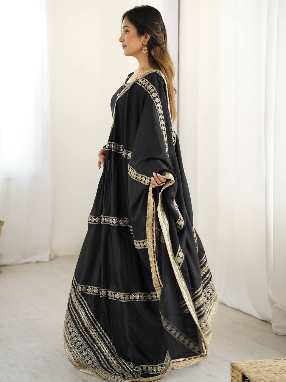 BLACK COLOR EMBROIDERY SEQUENCE WORK ANARKALI SUIT