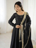 BLACK COLOR EMBROIDERY SEQUENCE WORK ANARKALI SUIT