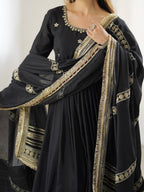 BLACK COLOR EMBROIDERY SEQUENCE WORK ANARKALI SUIT