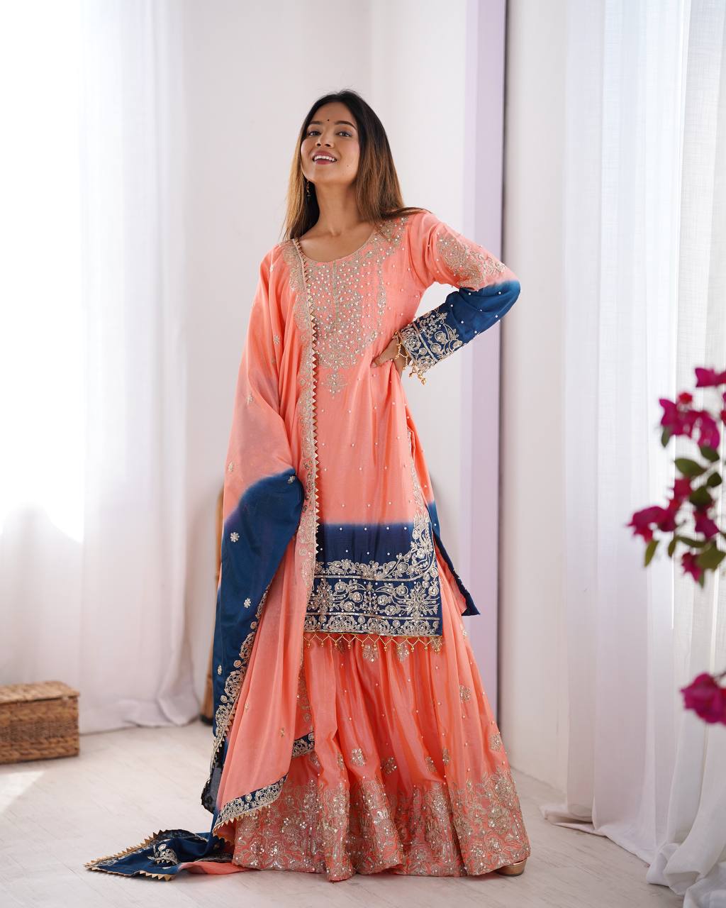 BOMBAY PINK COLOR GRACEFUL DUAL SHADED SHARARA SETS