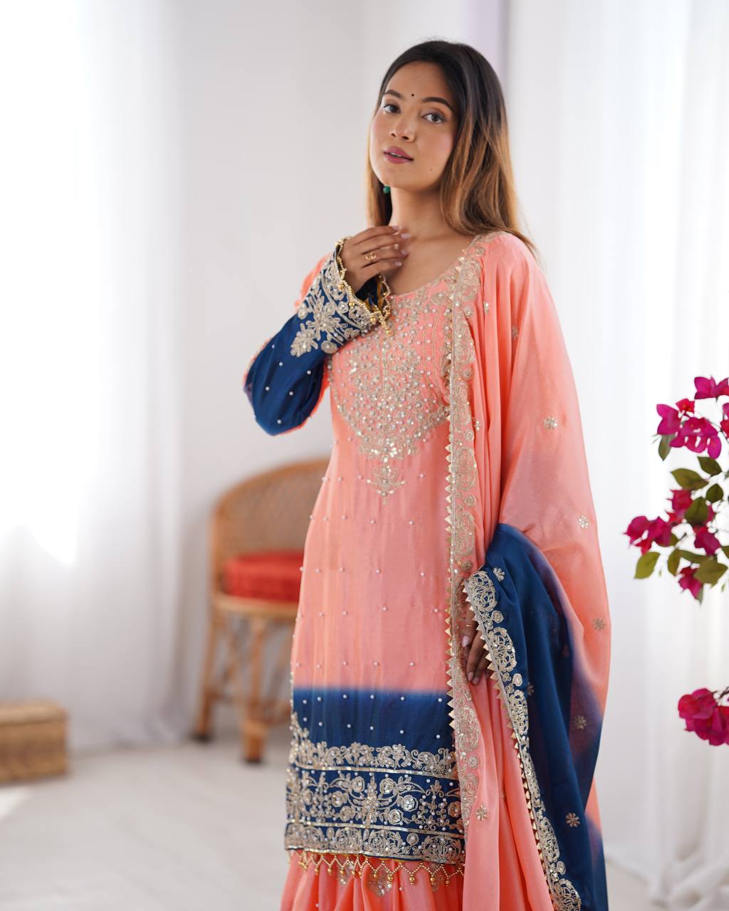 BOMBAY PINK COLOR GRACEFUL DUAL SHADED SHARARA SETS
