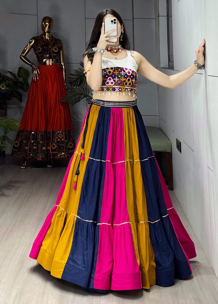 NAVRATRI SPECIAL MULTI COLOR KUTCHI WORK LEHENGA WITH KEDIYA SET OF 2