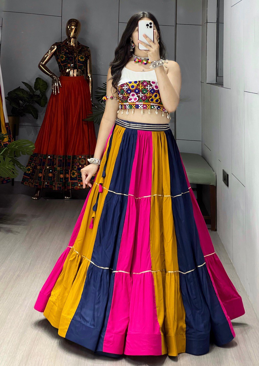 NAVRATRI SPECIAL MULTI COLOR KUTCHI WORK LEHENGA WITH KEDIYA SET OF 2