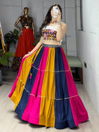 NAVRATRI SPECIAL MULTI COLOR KUTCHI WORK LEHENGA WITH KEDIYA SET OF 2