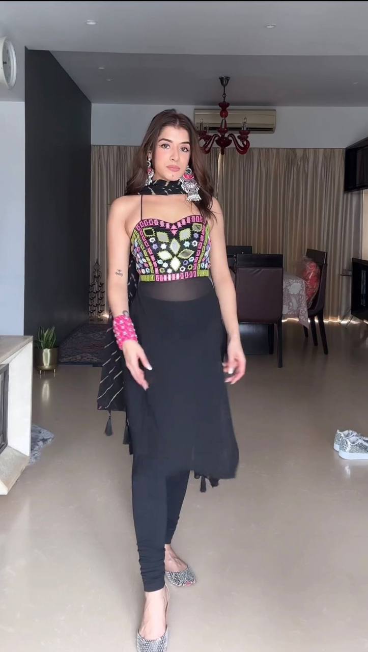 BLACK COLOR NAVRATRI KURTI WITH REAL MIRROR WORK