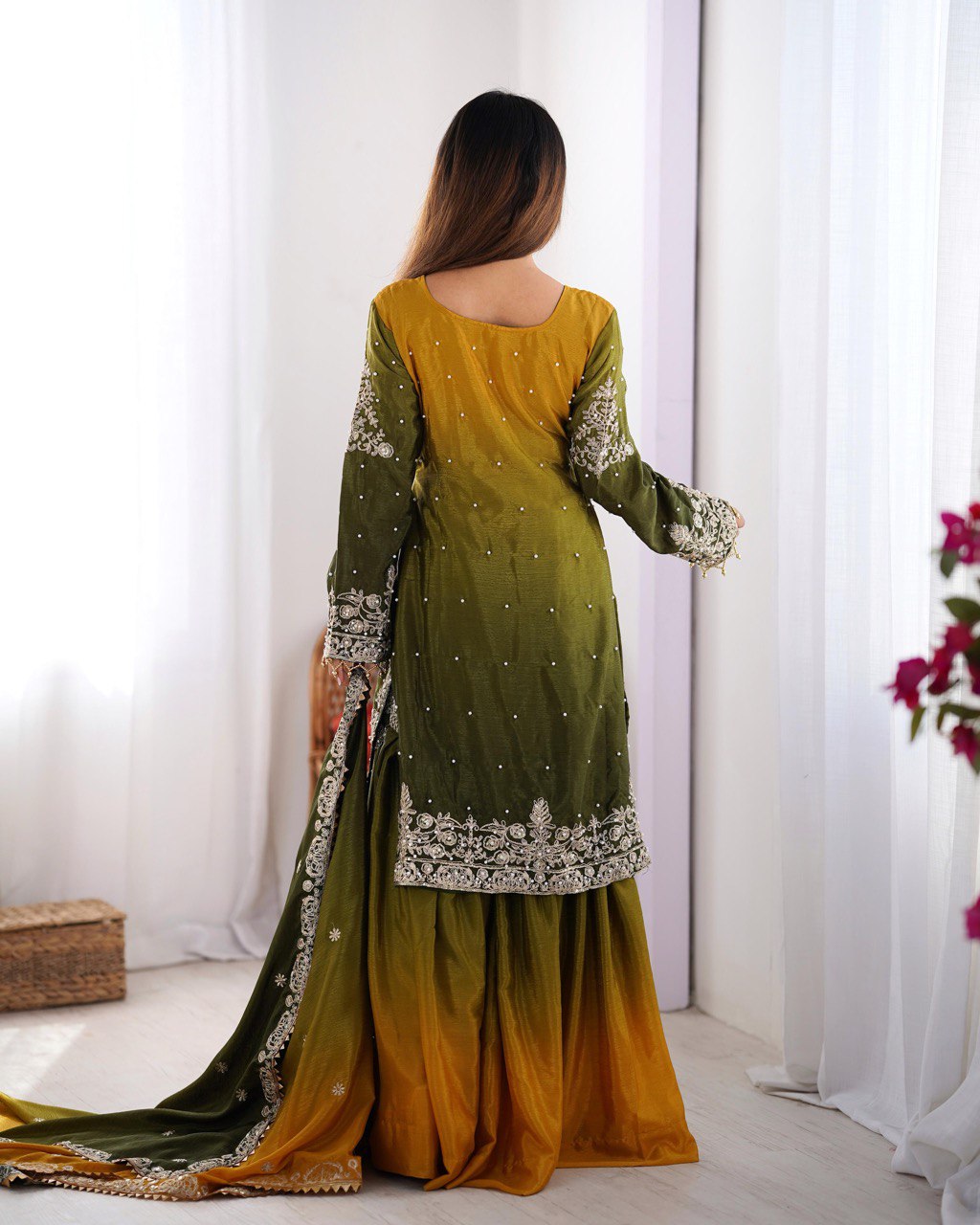NUGGET GOLD COLOR GRACEFUL DUAL SHADED SHARARA SETS