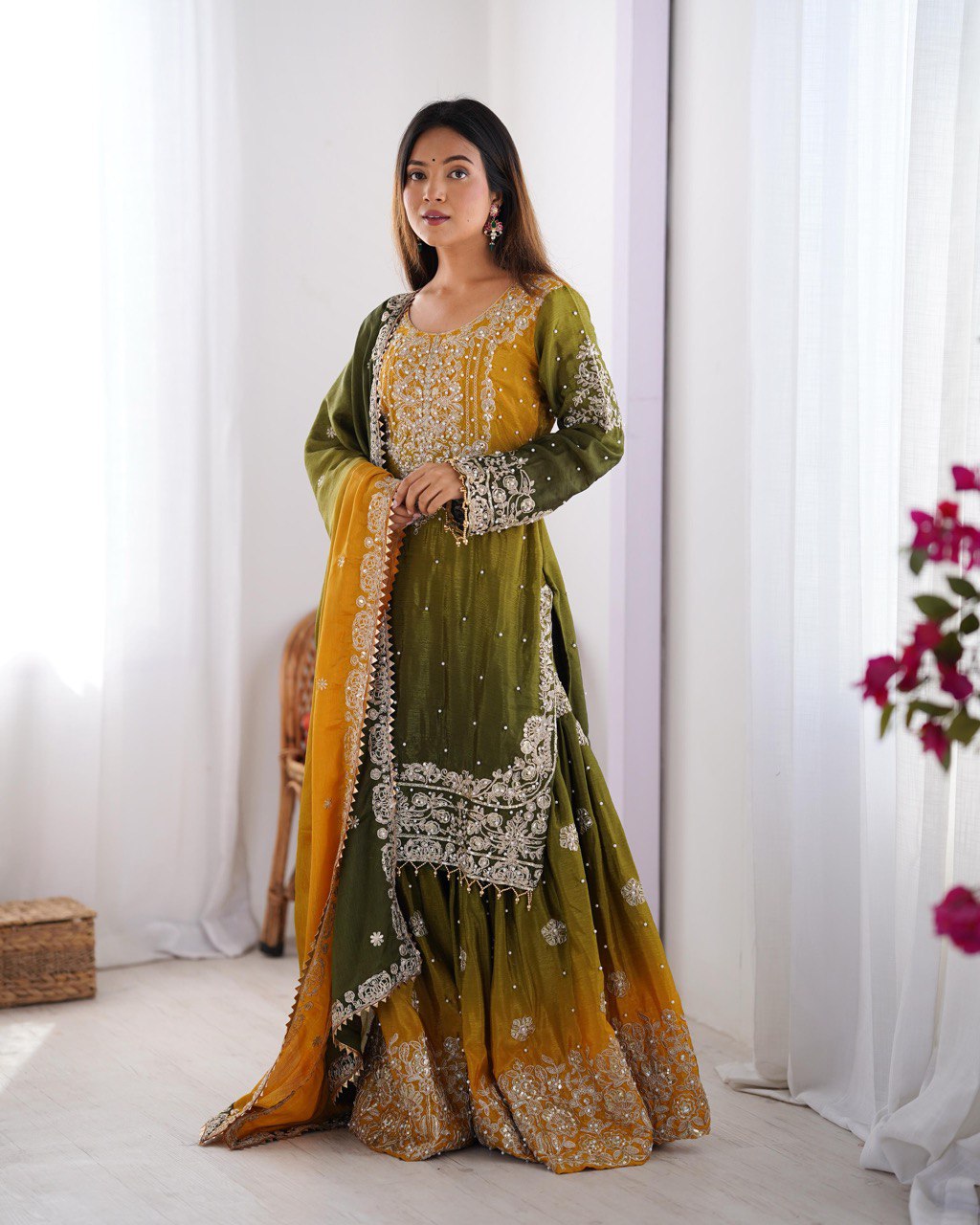 NUGGET GOLD COLOR GRACEFUL DUAL SHADED SHARARA SETS