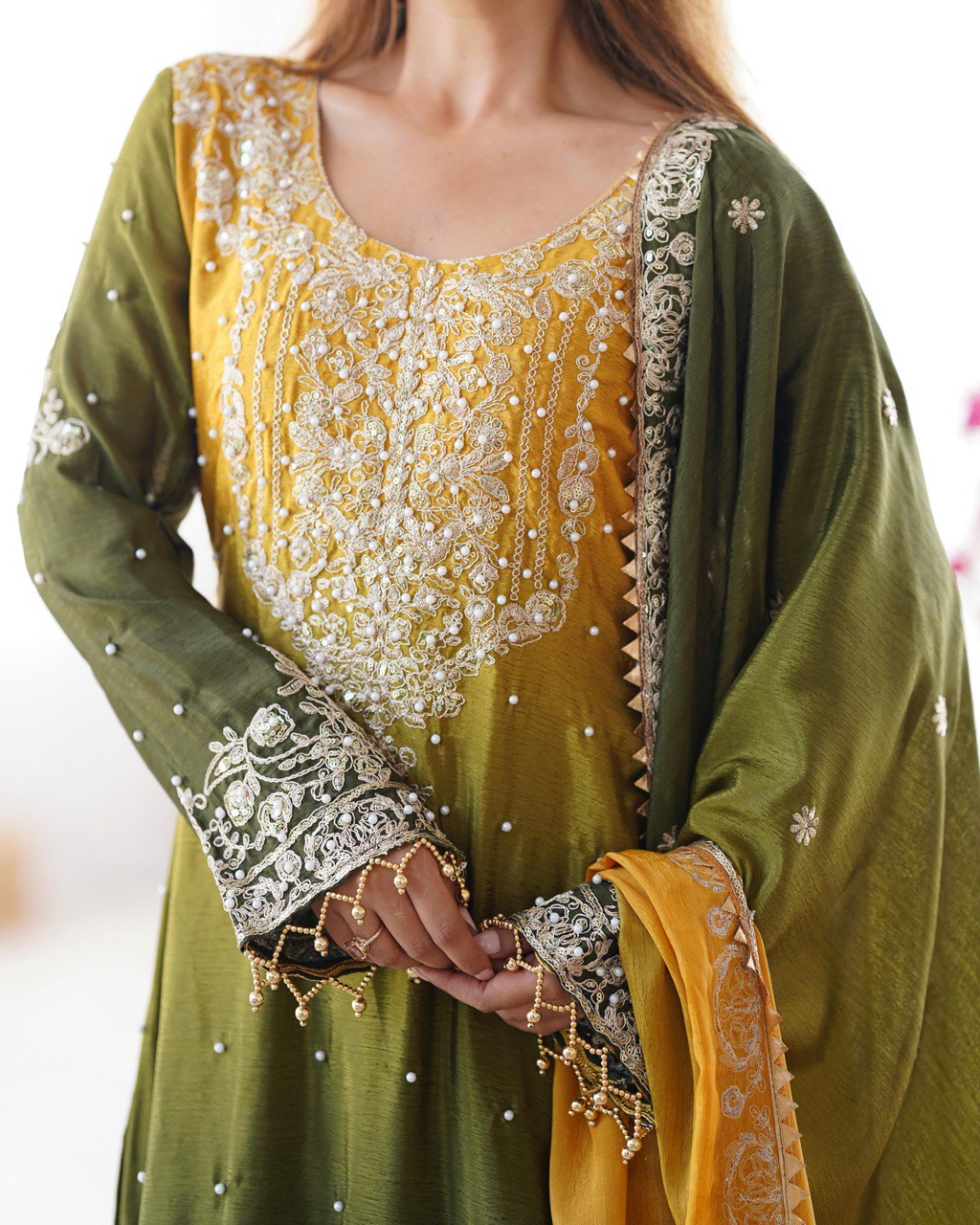 NUGGET GOLD COLOR GRACEFUL DUAL SHADED SHARARA SETS