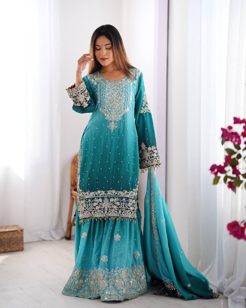 TURKISH JADE COLOR GRACEFUL DUAL SHADED SHARARA SETS