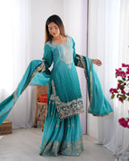TURKISH JADE COLOR GRACEFUL DUAL SHADED SHARARA SETS