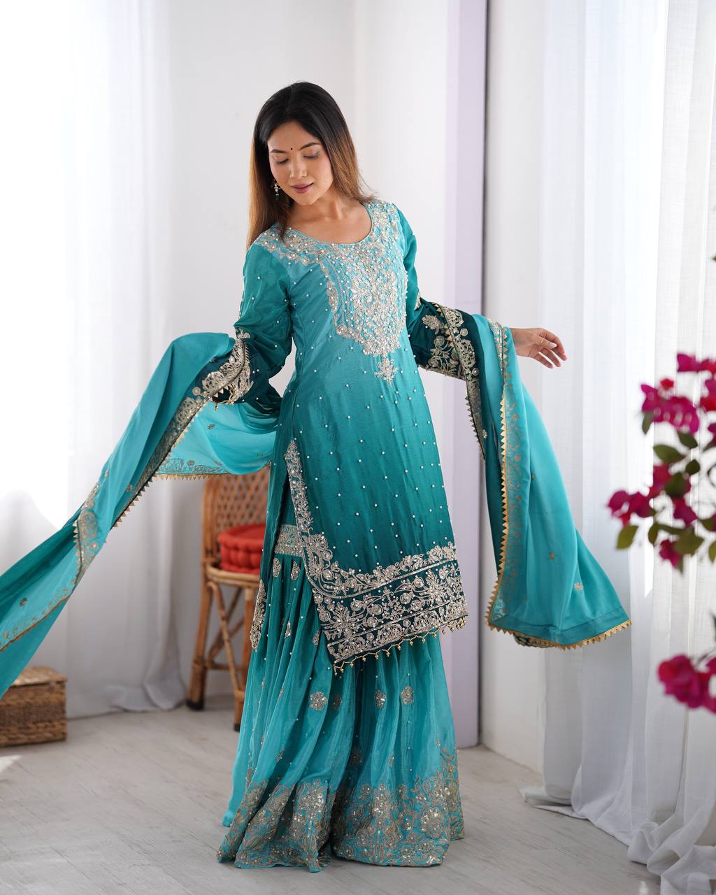 TURKISH JADE COLOR GRACEFUL DUAL SHADED SHARARA SETS