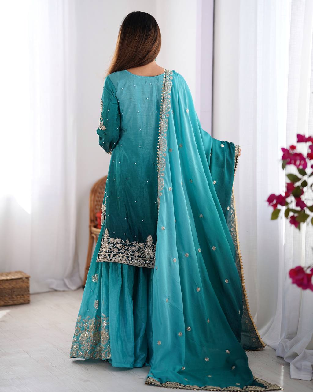 TURKISH JADE COLOR GRACEFUL DUAL SHADED SHARARA SETS